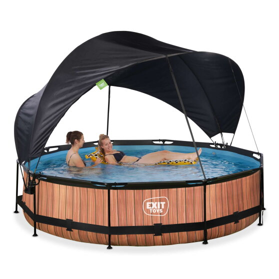Piscina EXIT Wood &oslash;360x76cm con pompa filtro e pensilina - marrone
