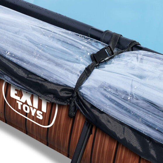 Piscina EXIT Wood 220x150x65cm con pompa filtro e copertura - marrone