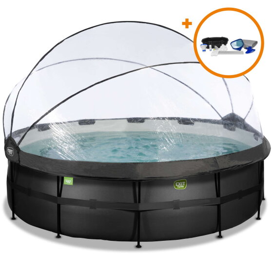 Piscina EXIT Black Leather ø488x122cm con pompa filtro a sabbia e copertura e set accessori - nero