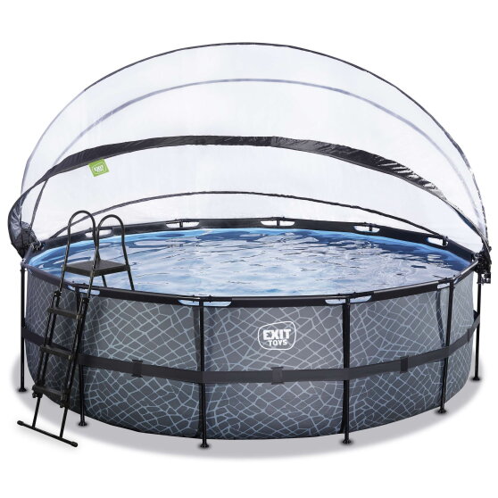 Piscina EXIT Stone &oslash;450x122cm con pompa filtro a sabbia e copertura - grigio
