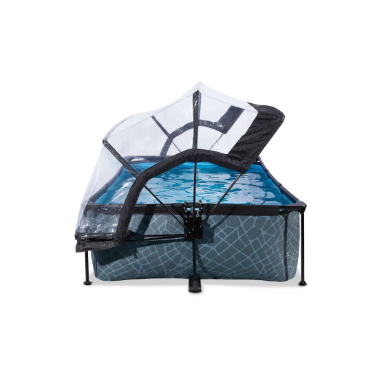 Piscina EXIT Stone 220x150x65cm con pompa filtro e copertura - grigio