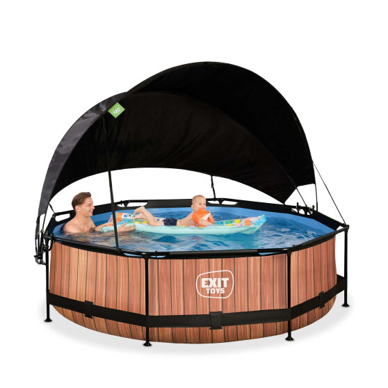 Piscina EXIT Wood &oslash;300x76cm con pompa filtro e pensilina - marrone