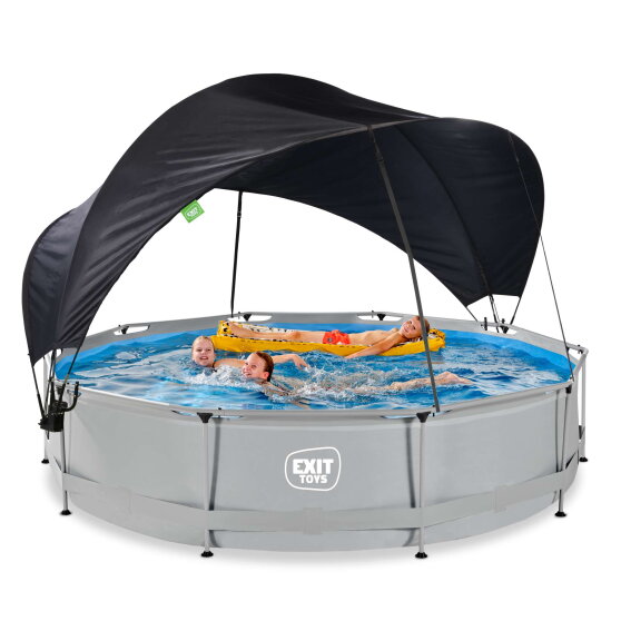 Piscina EXIT Soft Grey ø360x76cm con pompa filtro e pensilina - grigio