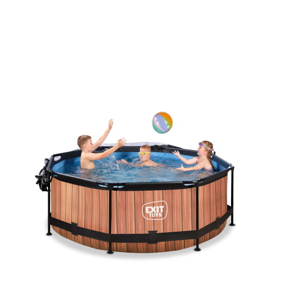 Piscina EXIT Wood &oslash;244x76cm con pompa filtro e copertura - marrone