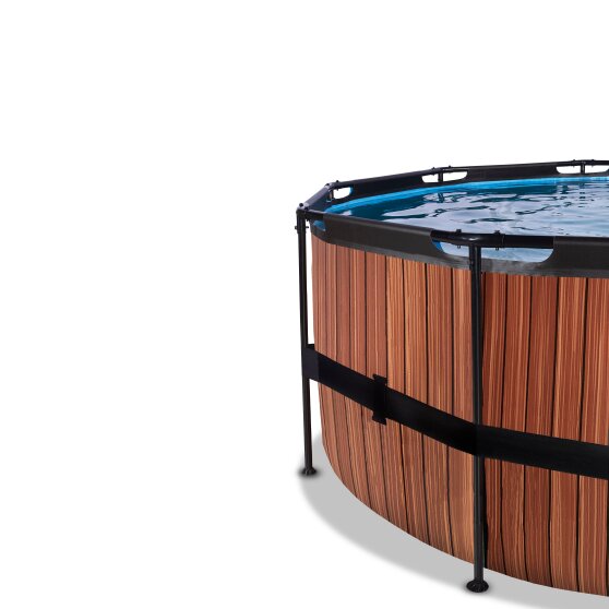 EXIT Wood pool ø450x122cm with sand filter pump and dome and heat pump - brown