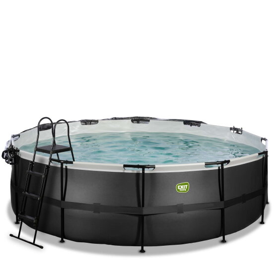 Piscina EXIT Black Leather ø450x122cm con pompa filtro a sabbia e copertura e pompa di calore - nero