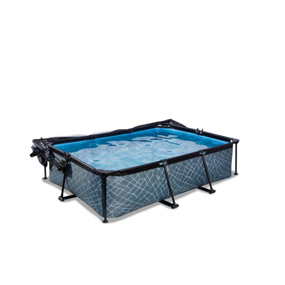 Piscina EXIT Stone 220x150x65cm con pompa filtro e copertura - grigio