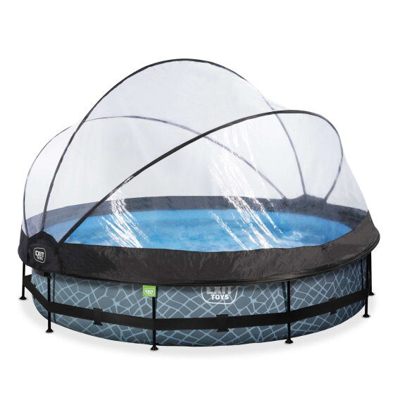 Piscina EXIT Stone ø360x76cm con pompa filtro e copertura - grigio