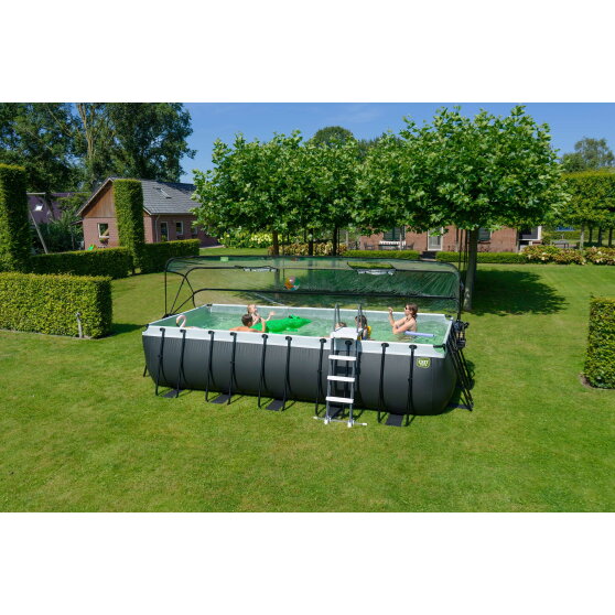 Piscina EXIT Black Leather 540x250x122cm con pompa filtro a sabbia e copertura e set accessori - nero