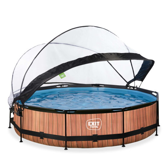 Piscina EXIT Wood ø360x76cm con pompa filtro e copertura - marrone