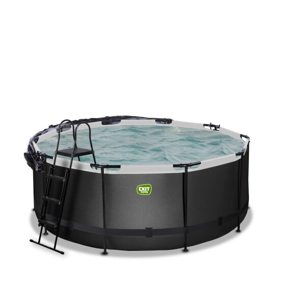 Piscina EXIT Black Leather ø360x122cm con pompa filtro a sabbia e copertura - nero