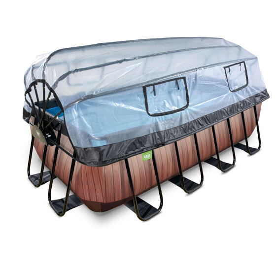 Piscina EXIT Wood 400x200x122cm con pompa filtro a sabbia e copertura e pompa di calore - marrone
