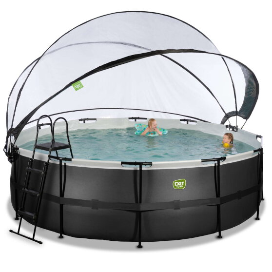 Piscina EXIT Black Leather ø450x122cm con pompa filtro a sabbia e copertura e pompa di calore - nero