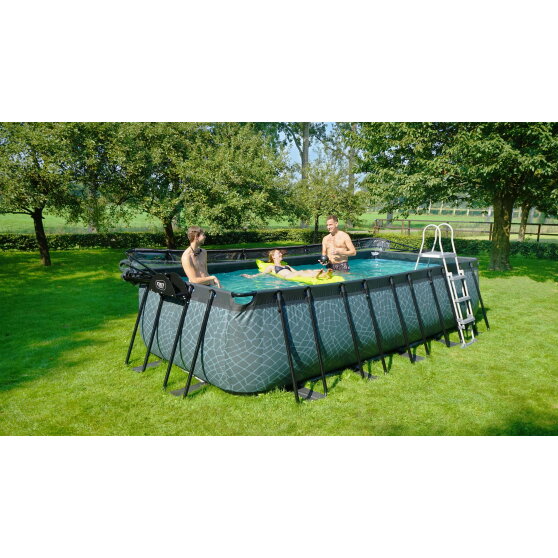 Piscina EXIT Wood 540x250x122cm con pompa filtro a sabbia e copertura e pompa di calore - marrone