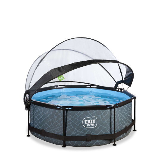 Piscina EXIT Stone &oslash;244x76cm con pompa filtro e copertura - grigio
