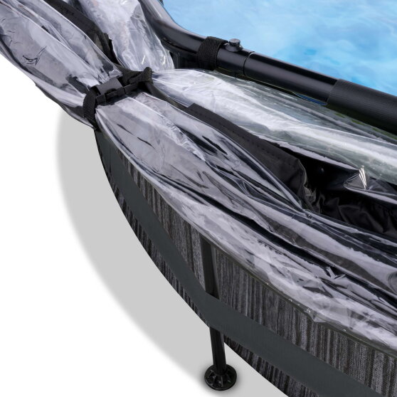 Piscina EXIT Black Wood ø360x76cm con pompa filtro e copertura - nero