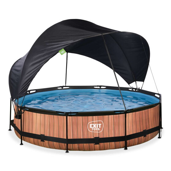Piscina EXIT Wood &oslash;360x76cm con pompa filtro e pensilina - marrone