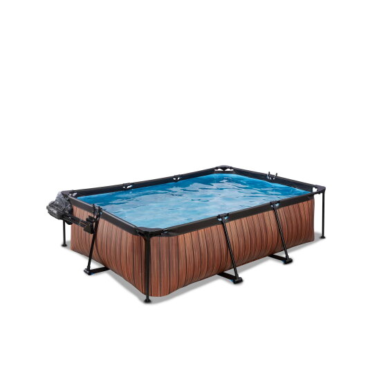 Piscina EXIT Wood 220x150x65cm con pompa filtro e copertura - marrone