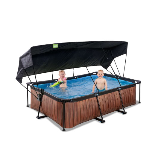 Piscina EXIT Wood 220x150x65cm con pompa filtro e pensilina - marrone