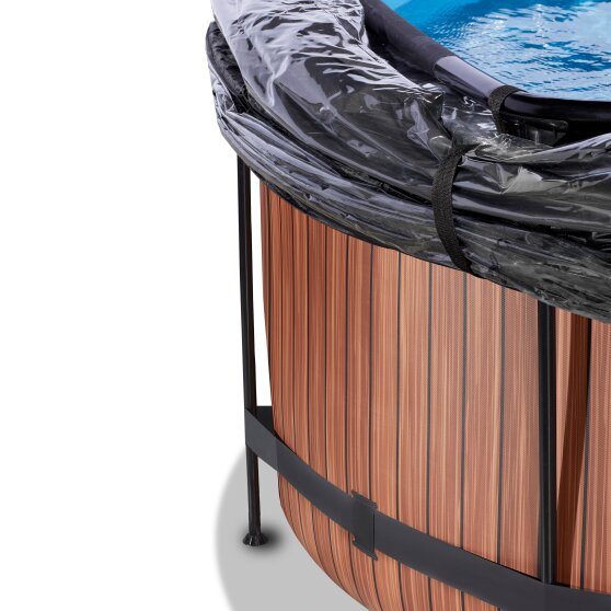 EXIT Wood pool ø360x122cm with sand filter pump and dome and heat pump - brown