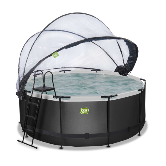 Piscina EXIT Black Leather &oslash;360x122cm con pompa filtro a sabbia e copertura e set accessori - nero