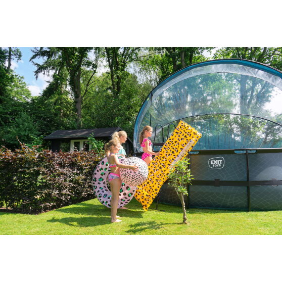 Piscina EXIT Wood ø488x122cm con pompa filtro a sabbia e copertura e pompa di calore - marrone