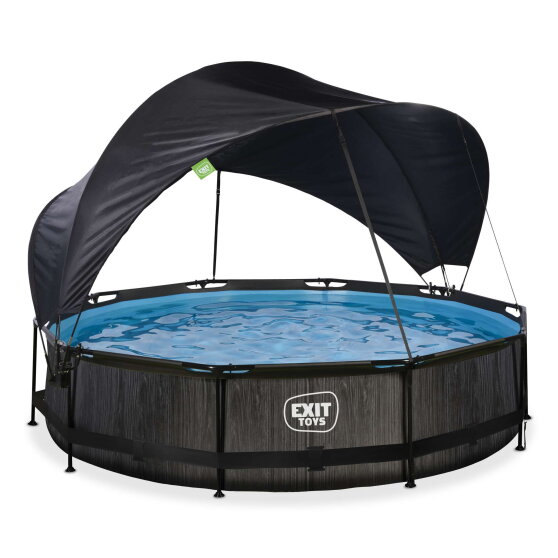 Piscina EXIT Black Wood &oslash;360x76cm con pompa filtro e pensilina - nero