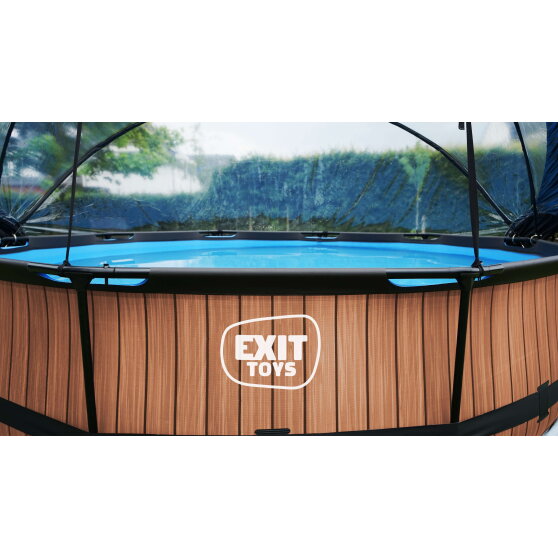 Piscina EXIT Wood &oslash;360x76cm con pompa filtro e copertura - marrone