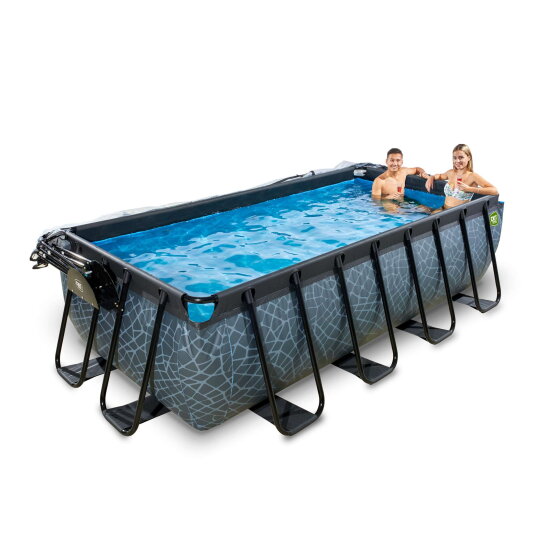 Piscina EXIT Stone 400x200x100cm con pompa filtro a sabbia e copertura - grigio
