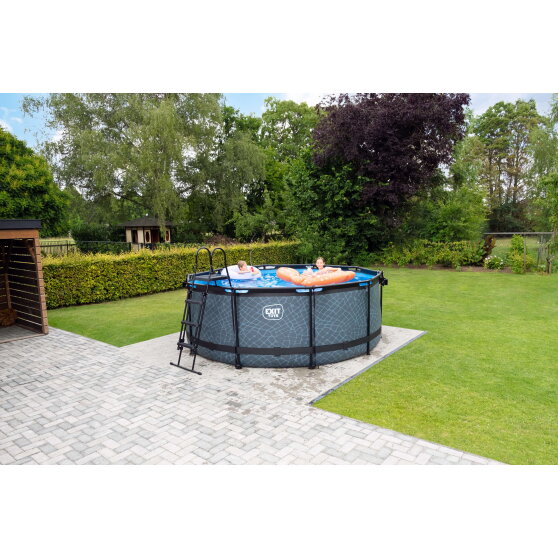 Piscina EXIT Stone &oslash;360x122cm con pompa filtro a sabbia - grigia