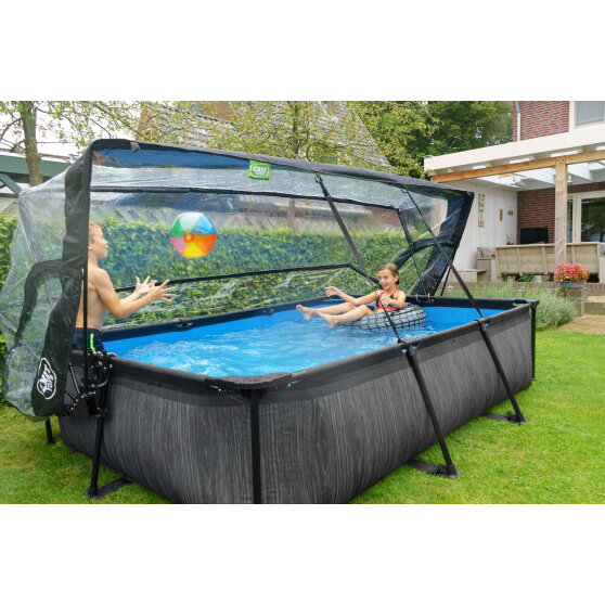 Piscina EXIT Black Wood 300x200x65cm con pompa filtro e copertura - nero