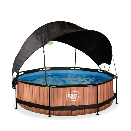 Piscina EXIT Wood &oslash;300x76cm con pompa filtro e pensilina - marrone