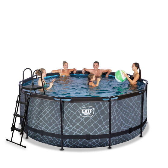 Piscina EXIT Stone ø360x122cm con pompa filtro a sabbia - grigia