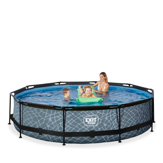 Piscina EXIT Stone ø360x76cm con pompa filtro - grigia