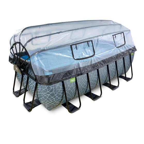 Piscina EXIT Stone 400x200x122cm con pompa filtro a sabbia e copertura - grigia