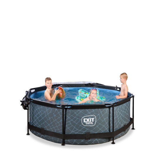 Piscina EXIT Stone &oslash;244x76cm con pompa filtro e copertura - grigio