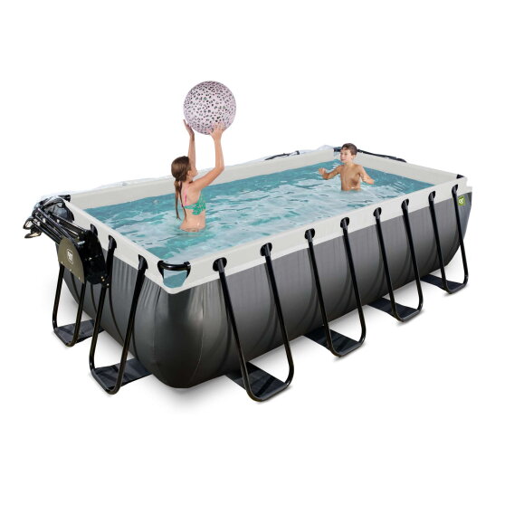 Piscina EXIT Black Leather 400x200x100cm con pompa filtro a sabbia e copertura e pompa di calore - nero