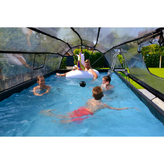 Piscina EXIT Wood 540x250x100cm con pompa filtro a sabbia e copertura e pompa di calore - marrone