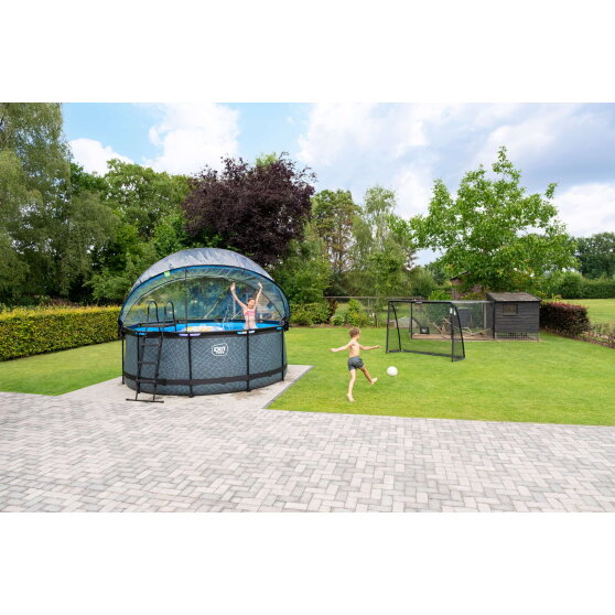 Piscina EXIT Black Leather &oslash;360x122cm con pompa filtro a sabbia e copertura e pompa di calore - nero
