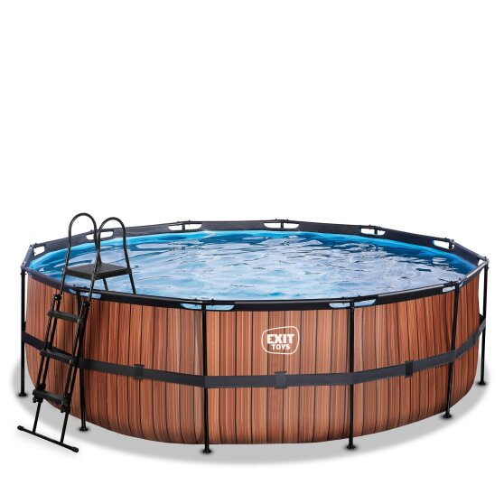Piscina EXIT Wood ø450x122cm con pompa filtro - marrone