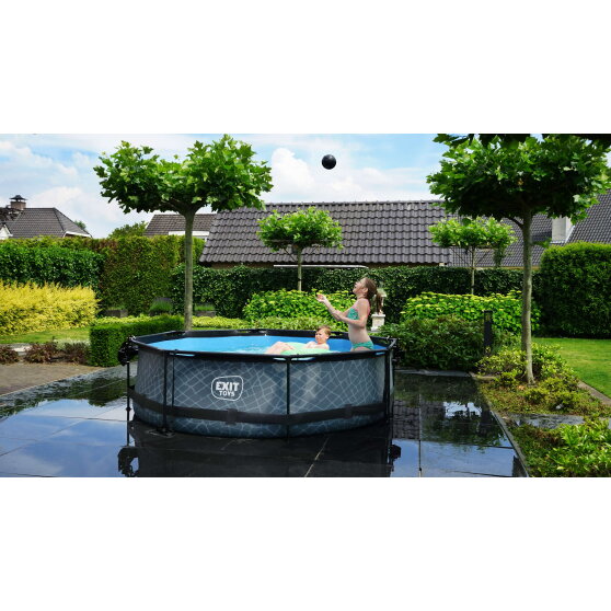 Piscina EXIT Stone &oslash;300x76cm con pompa filtro - grigia