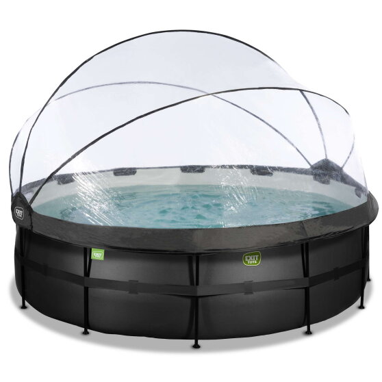 Piscina EXIT Black Leather ø450x122cm con pompa filtro a sabbia e copertura e pompa di calore - nero