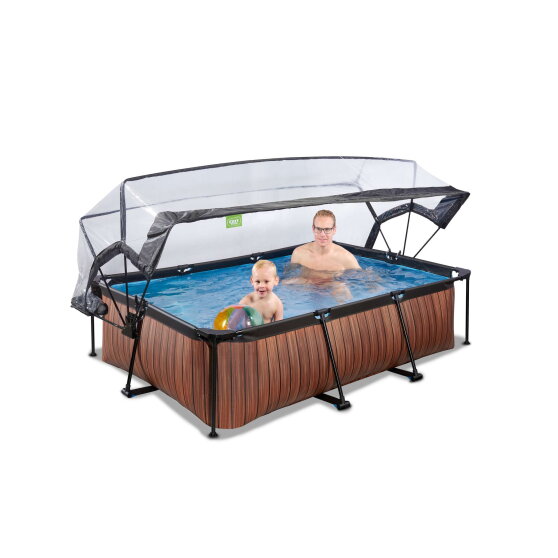 Piscina EXIT Wood 220x150x65cm con pompa filtro e copertura - marrone