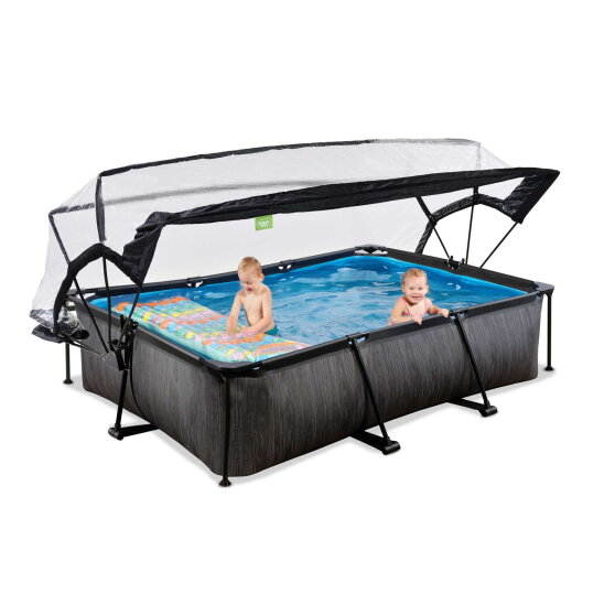 Piscina EXIT Black Wood 300x200x65cm con pompa filtro e copertura - nero