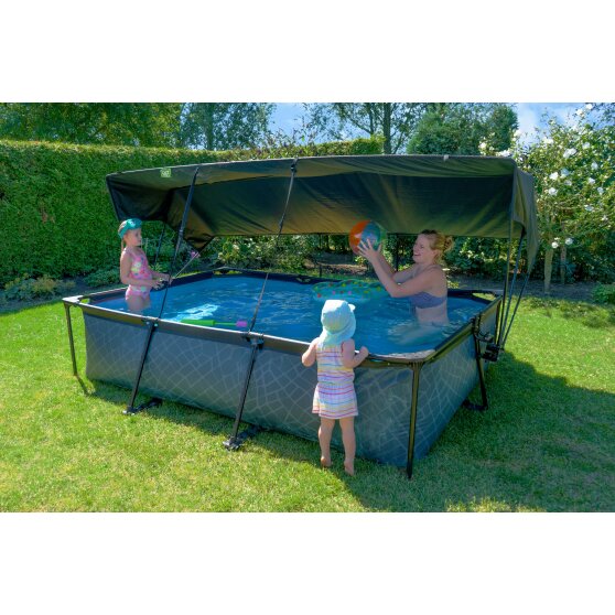 EXIT Black Wood pool 300x200x65cm with filter pump and canopy - black