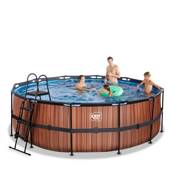 Piscina EXIT Wood &oslash;427x122cm con pompa filtro - marrone