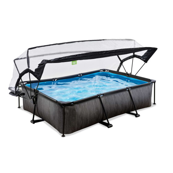 Piscina EXIT Black Wood 300x200x65cm con pompa filtro e copertura - nero
