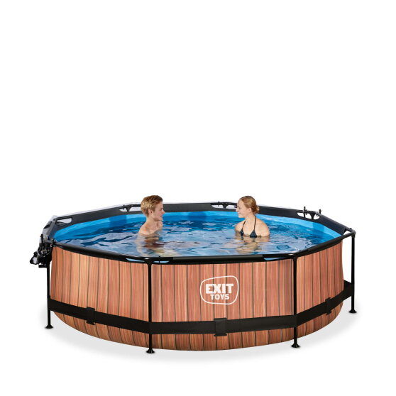 Piscina EXIT Wood &oslash;300x76cm con pompa filtro e copertura - marrone