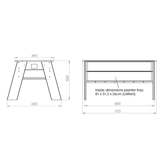 EXIT Aksent planter table L with greenhouse and gardening tools