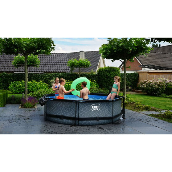 Piscina EXIT Stone ø300x76cm con pompa filtro e copertura - grigio
